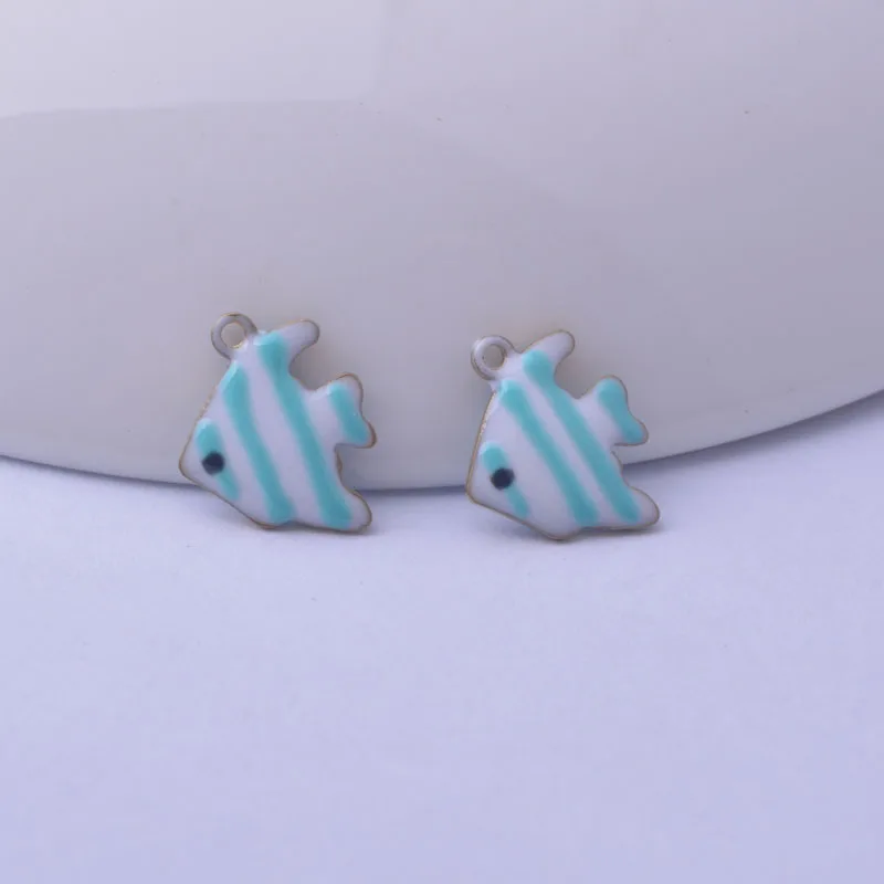 30pcs 8*12mm Double Faced Enamelled Angelfish Charms Fish  Pendant  Diy Jewelry Accessories