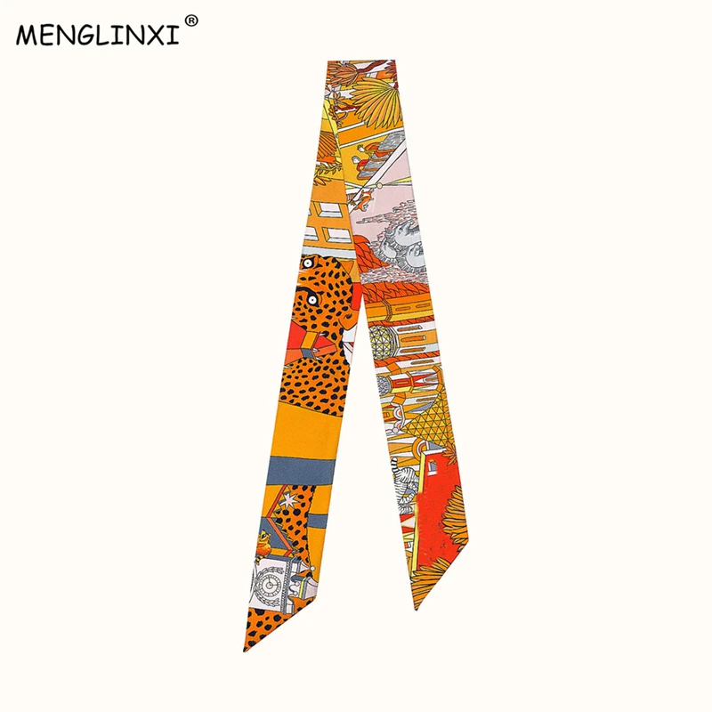 Animal Town 2023 New Design Leopard Luxury Brand Skinny Scarf Women Hair Neck Silk Scarf For Ladies Foulard Headband Bag Scarves