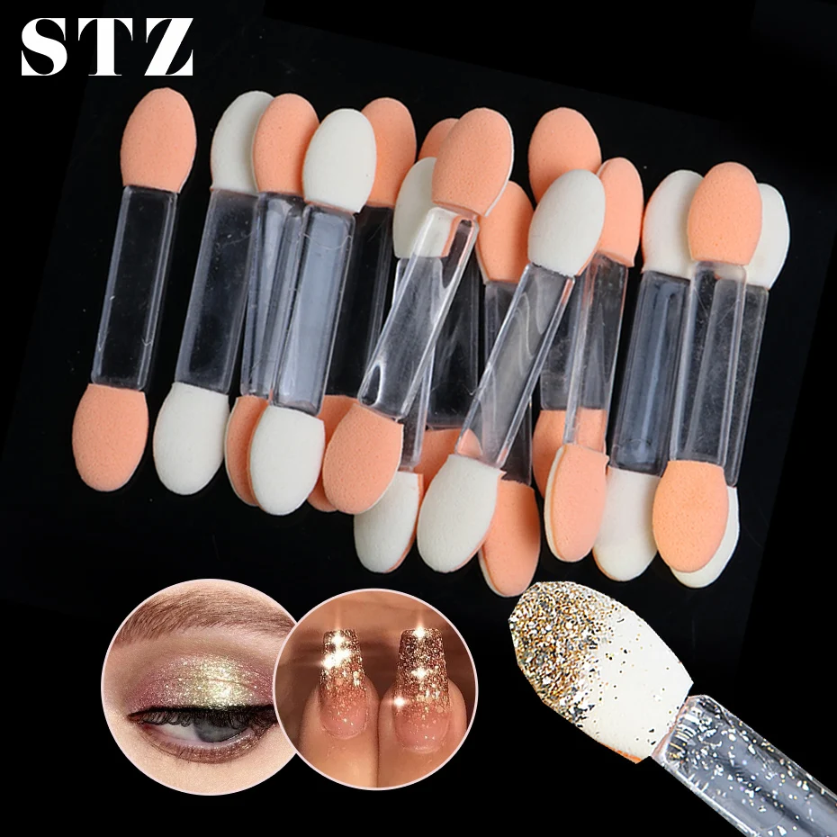 

10pc Eyeshadow Applicator Pro Sponge Stick Double Ended Nail Glitter Aurora Mirror Powder Makeup Nail Art Brush Manicure NJ194-2