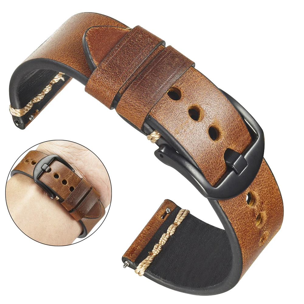 Men Luxurious Cowhide Watchbands 20mm 22mm Oil Wax Leather Watch Bracelet Straps For Panerai Watch Accessories