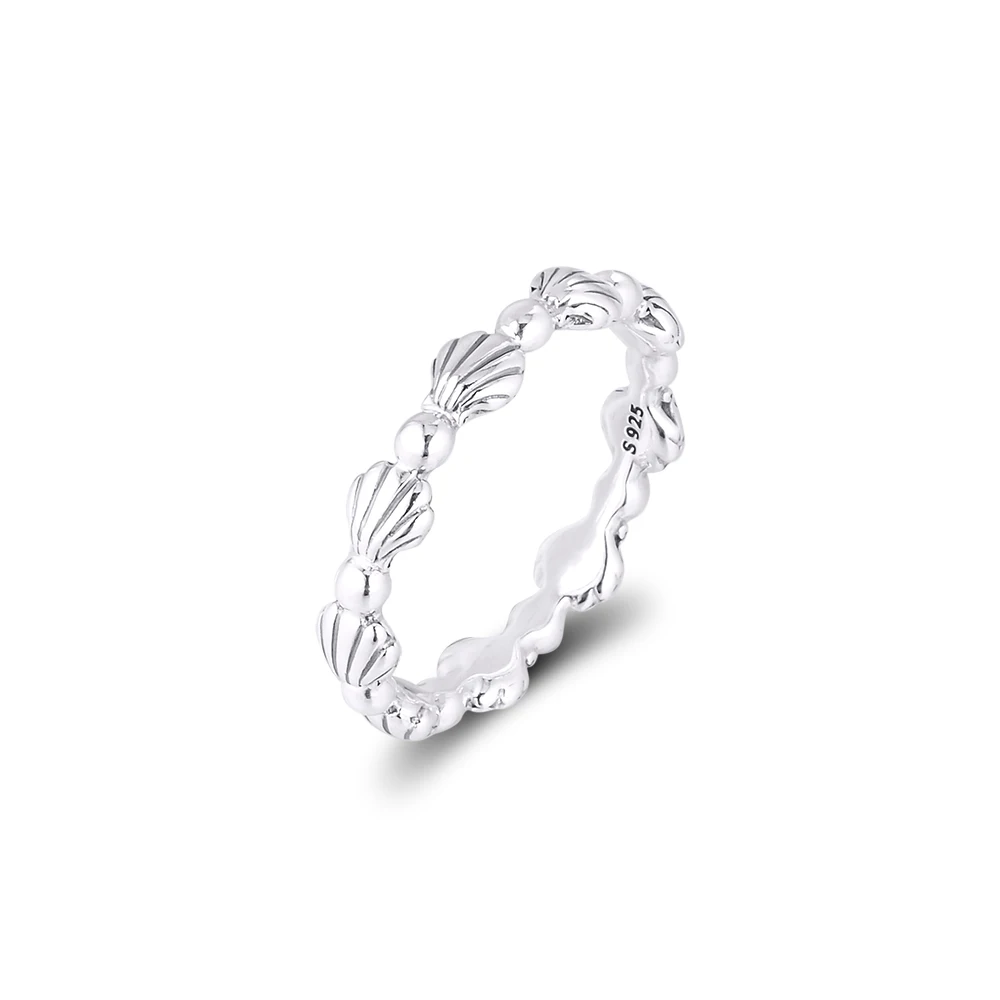 Beaded Seashell Band Ring Authentic 925 Sterling silver Jewelry Ring For Woman European Style Silver Rings For Jewelry Making