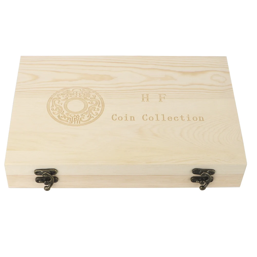 HOOMIN Wooden Commemorative Coin Collection Case with Adjustment Pad Antioxidative Coins Storage Box