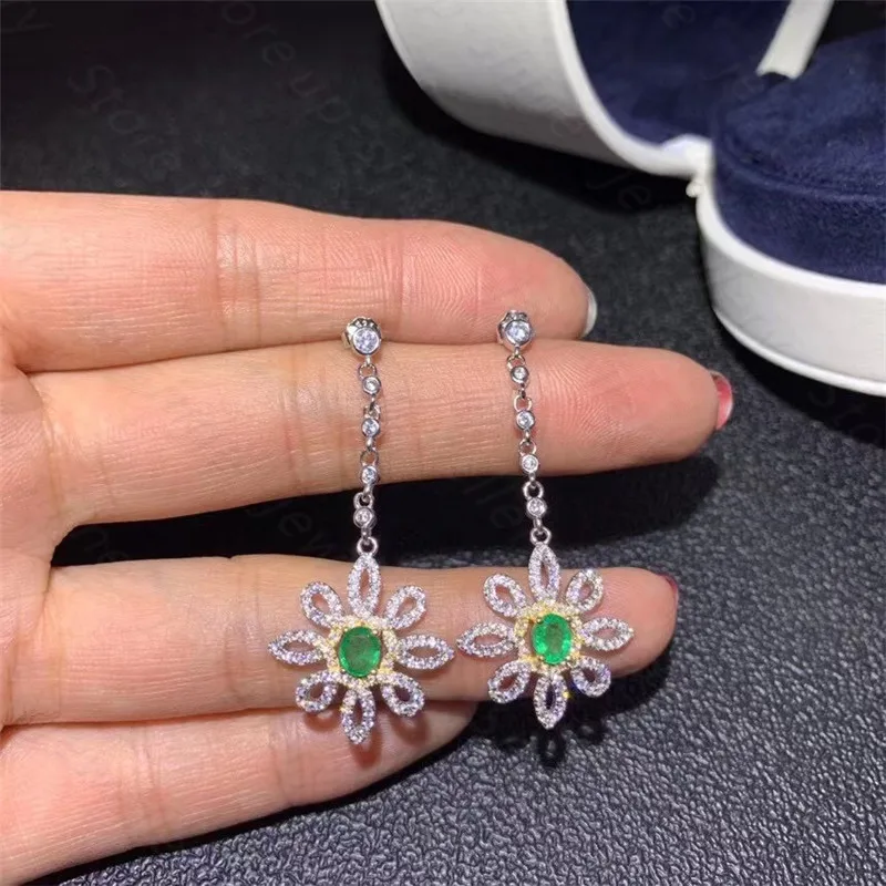 

fine natural emerald Earrings for Women Silver With 925 Sterling Sliver Platinum plating Heart Wedding&Birthday Jewelry