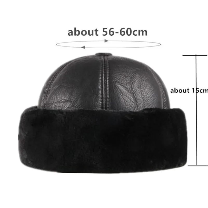 XdanqinX Thick Velvet Warm Male Winter Hat Winter Men\'s Warm Bomber Hats Middle-aged Men PU Imitation Leather Cap Brands Dad Hat