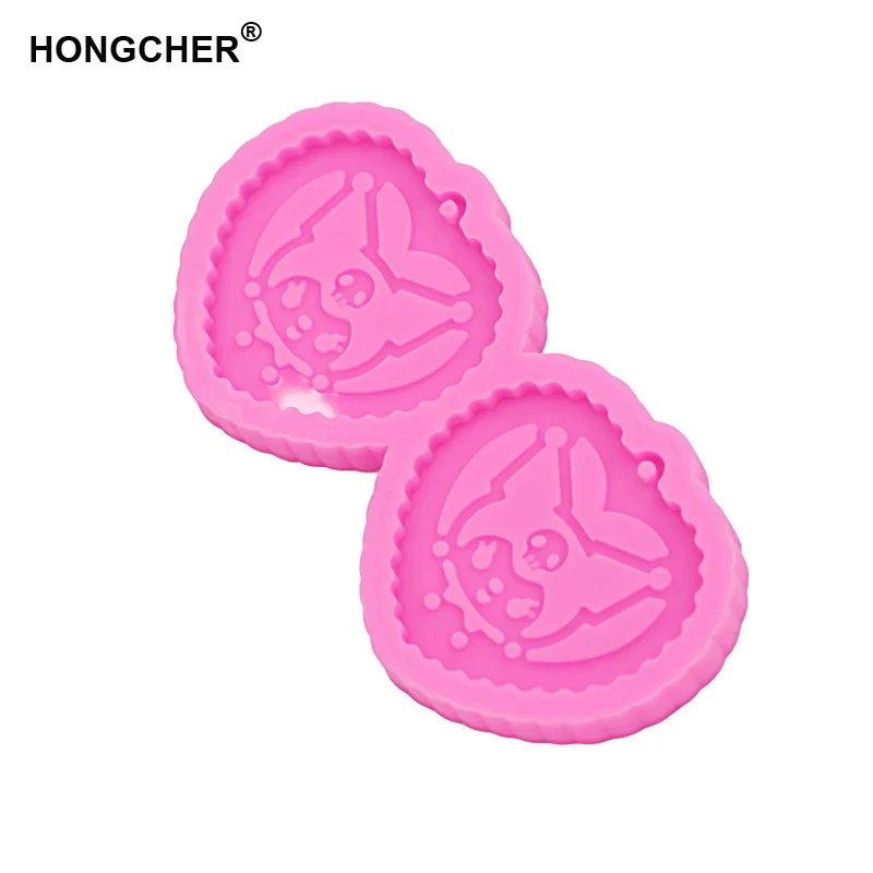 New shiny Cartoon animal heart-shaped epoxy resin silicone mold DIY handmade double hole earring pendant clay mold