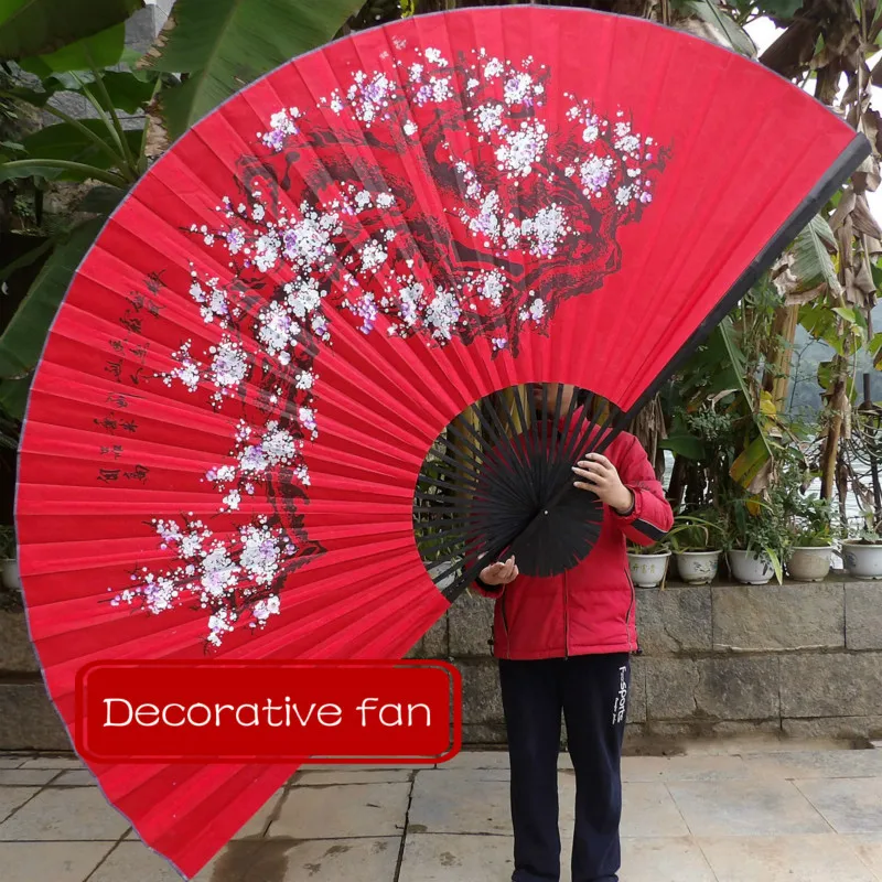 Red Plum Decoration Fan Classical Decorative Furnishings Chinese Spring Festival Big Folding Hand Fan Performance Props Abanicos