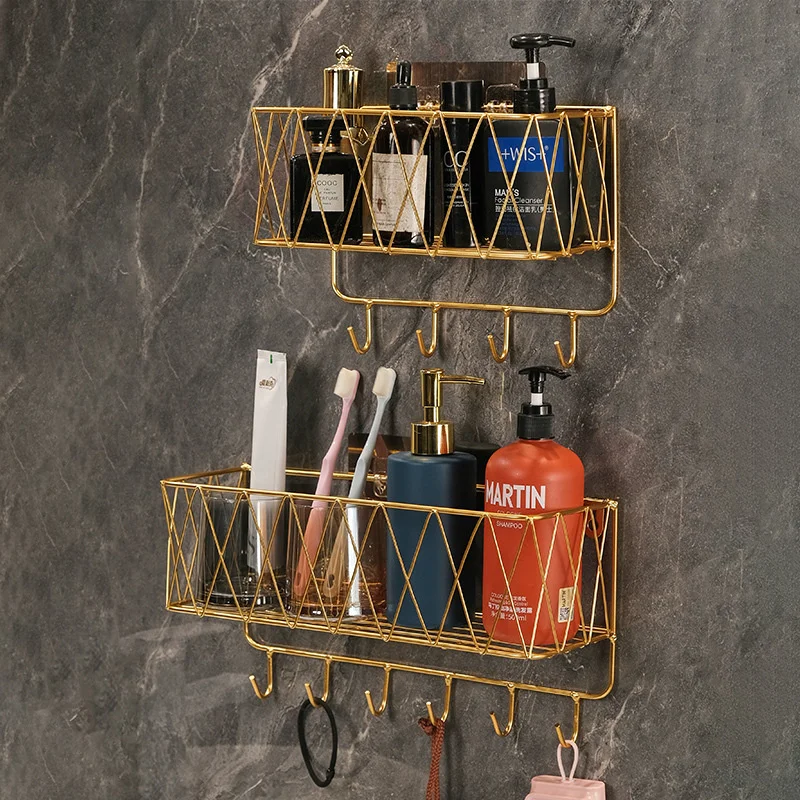 

Bathroom Shelf No-drill Storage Rack Wall Hanging Storage Basket Dormitory Bedroom Toilet Toothbrush Holder Bathroom Accessories