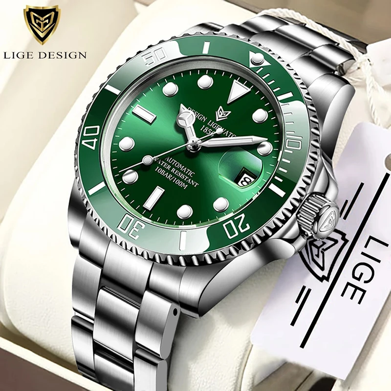 2024 LIGE Men Automatic Mechanical Clock Fashion Business Waterproof Sapphire Glass Watches For Mens 316L Steel Sport Wristwatch