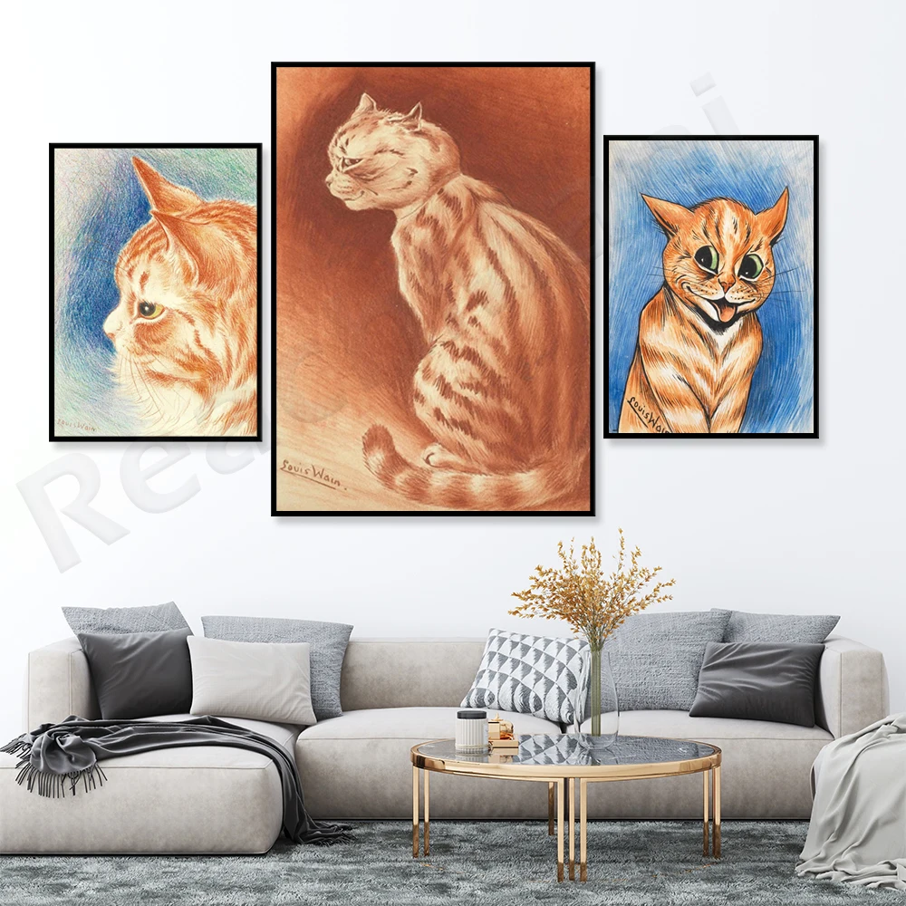 Louis Wain Cats Prints-Affiches Retro Wain Funny Cats, Vintage Louis Wain Cats, Cat Illustrations Wain Print Posters Gifts for L