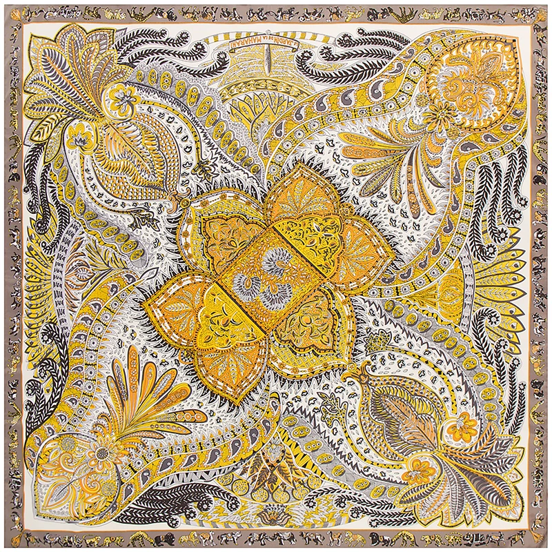 130cm Fashion Bandana Women Scarf Luxury Brand Paisley Hijab Twill Silk Shawl Scarfs For Ladies Foulard Square Scarves Wraps