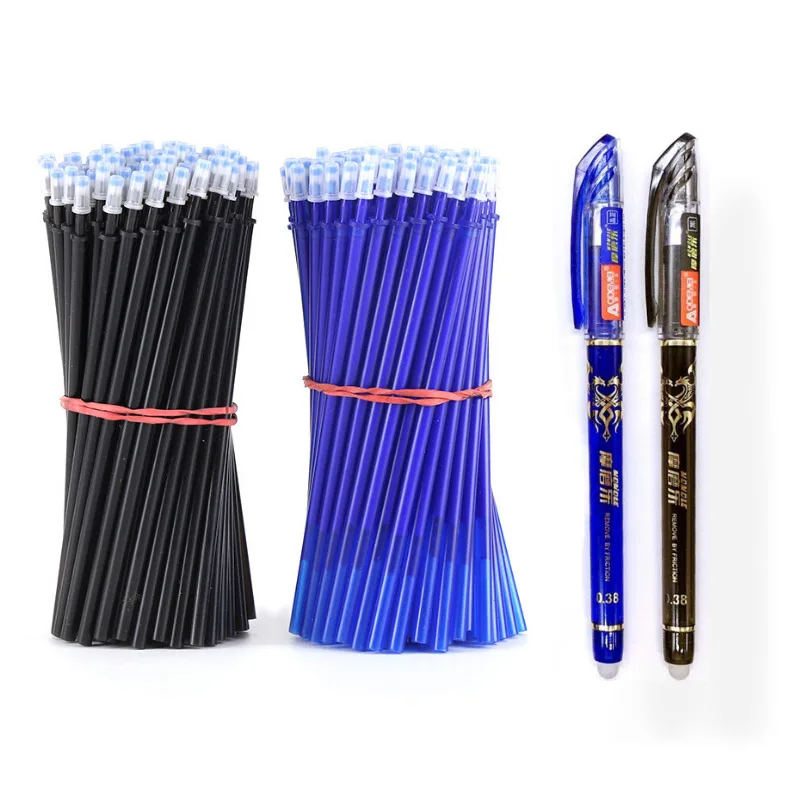 2+50Pcs/Set 0.5mm Blue Black Red Ink Gel Pen Office Erasable Refill Rod Pen Washable Handle School Writing Stationery Pens Home