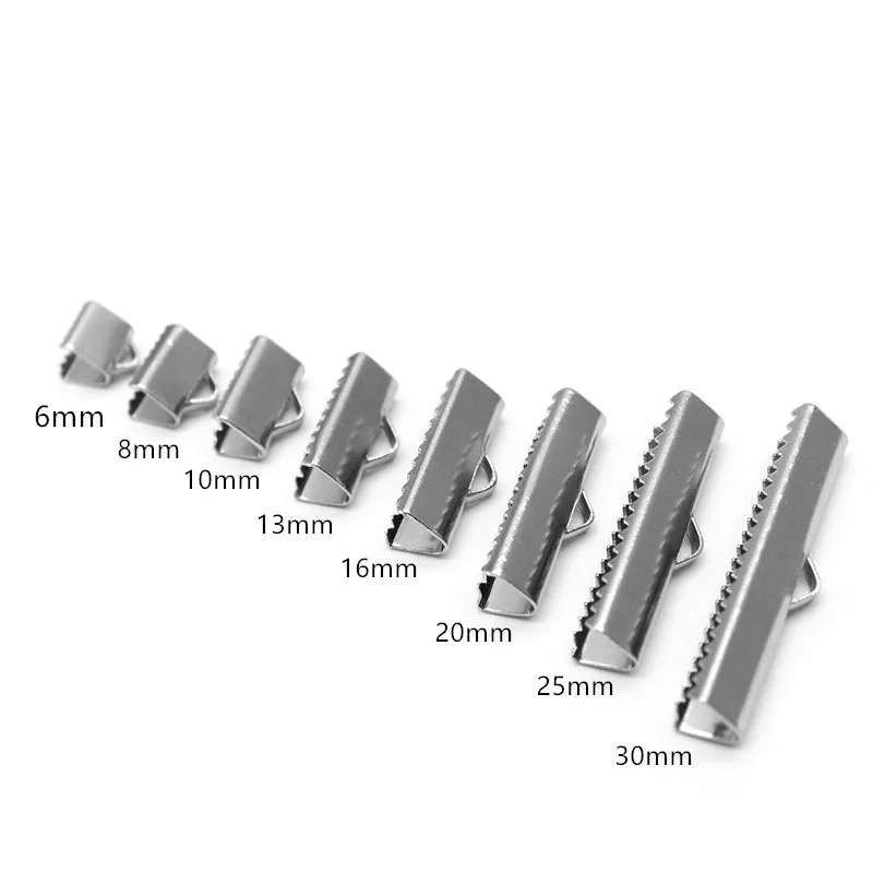 30 Pcs 304 Stainless Steel Ribbon Pinch Crimp Clamp End Findings Cord Ends Fasteners Clasp Leather Crimp Ends For Jewelry Making