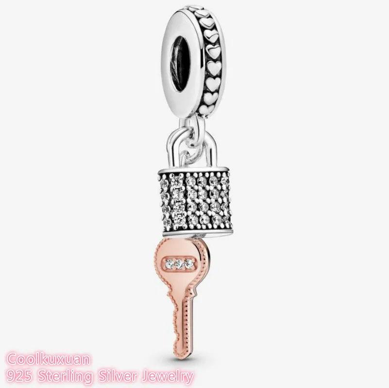 

Valentine's Day Original 925 Sterling Silver Pave padlock and key pendant beads Fit Pandora Charms Bracelet DIY jewelry