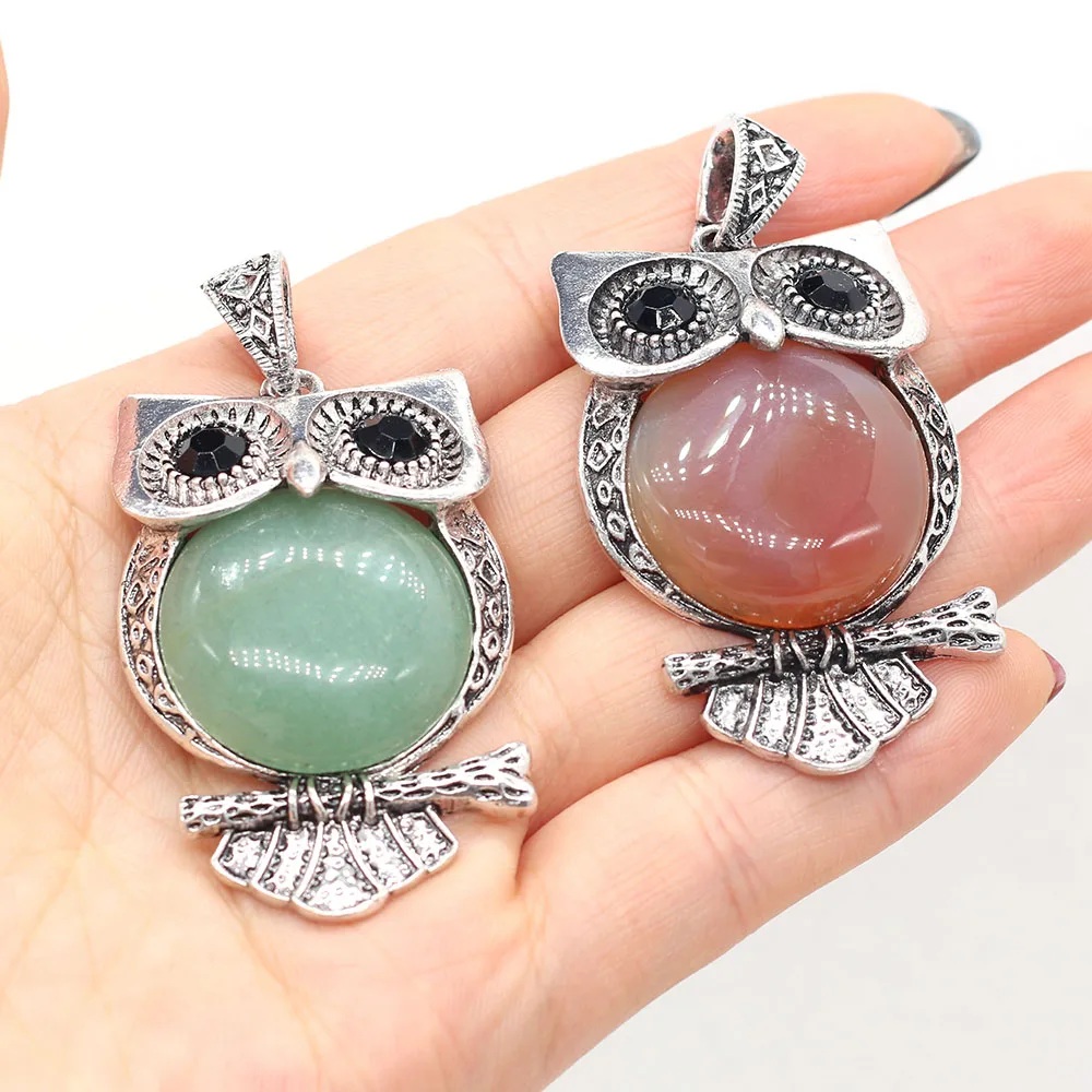 Natural stone Pendant Owl shape Vintage Animal Exquisite charms For jewelry making DIY Necklace Crystal Quartz accessories