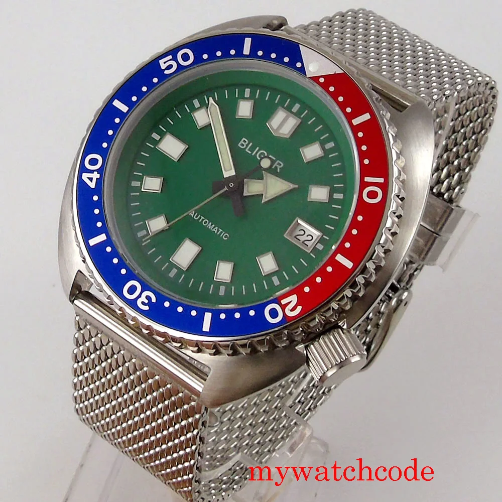 

45mm New Bliger Brand NH35A Automatic Men Watches Sapphire Crystal Auto Date Green Dial Luminous Marks