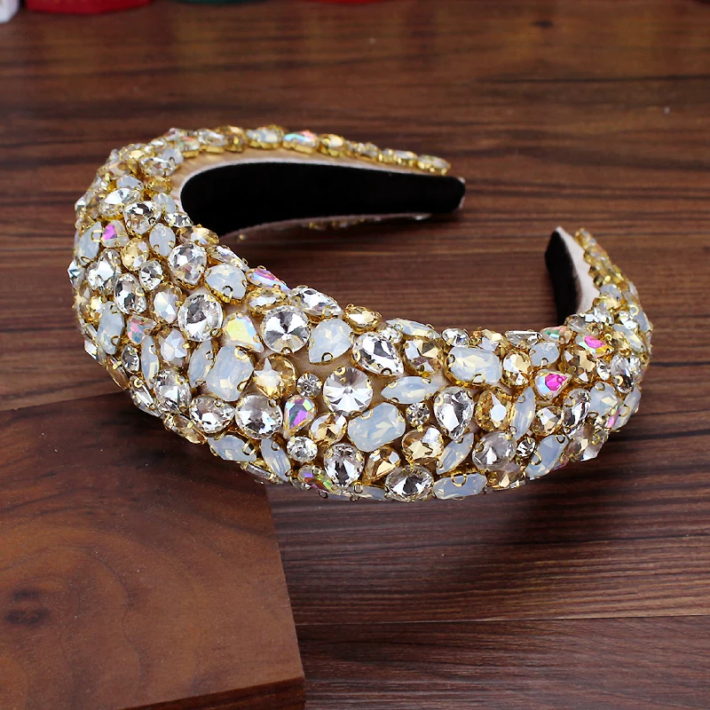 Boho Gorgeous Full Diamante Padded Baroque Headbands Luxury Candy Crystal Hairbands For Women Tiara Bling Hair Accessories