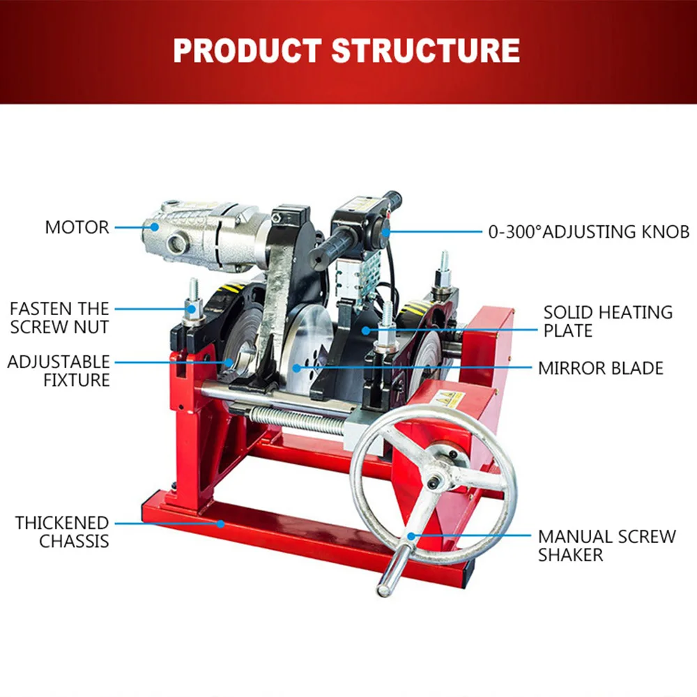 Imagem -03 - Máquina de Soldadura Manual da Extremidade 63 160 mm Ferramenta do Soldador da Fusão da Tubulação Elétrica pe Tubo Máquina de Soldadura Tubulação Aquecimento Derretimento Motor