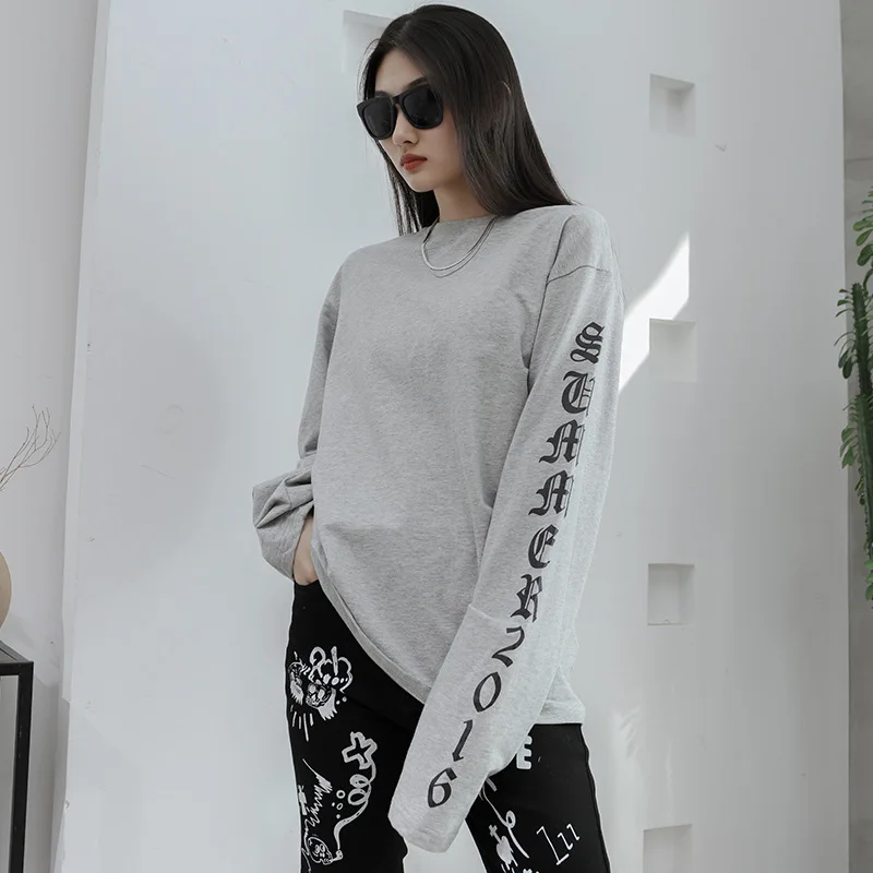 Ladies Long Sleeve T-Shirt Spring And Autumn New Fashion Round Collar Leisure Loose Print Design Large Bottom Shirt