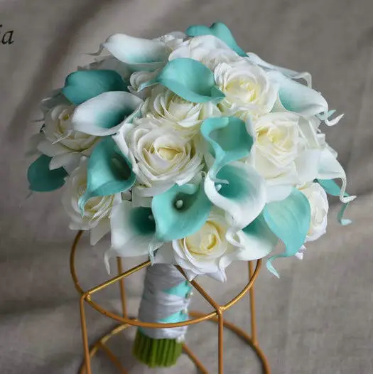 EillyRosia-ramo de novia blanco y azul, Cala, lirio de marfil, rosas artificiales, bohemio, playa, boda, dama de honor, con flores