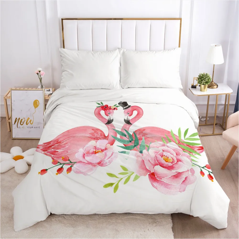 Bedding Duvet Cover Comforter/Quilt/Blanket Case With Zipper Queen King Europe Russia Size 200x200/220*240 Pink Flowers Flamingo