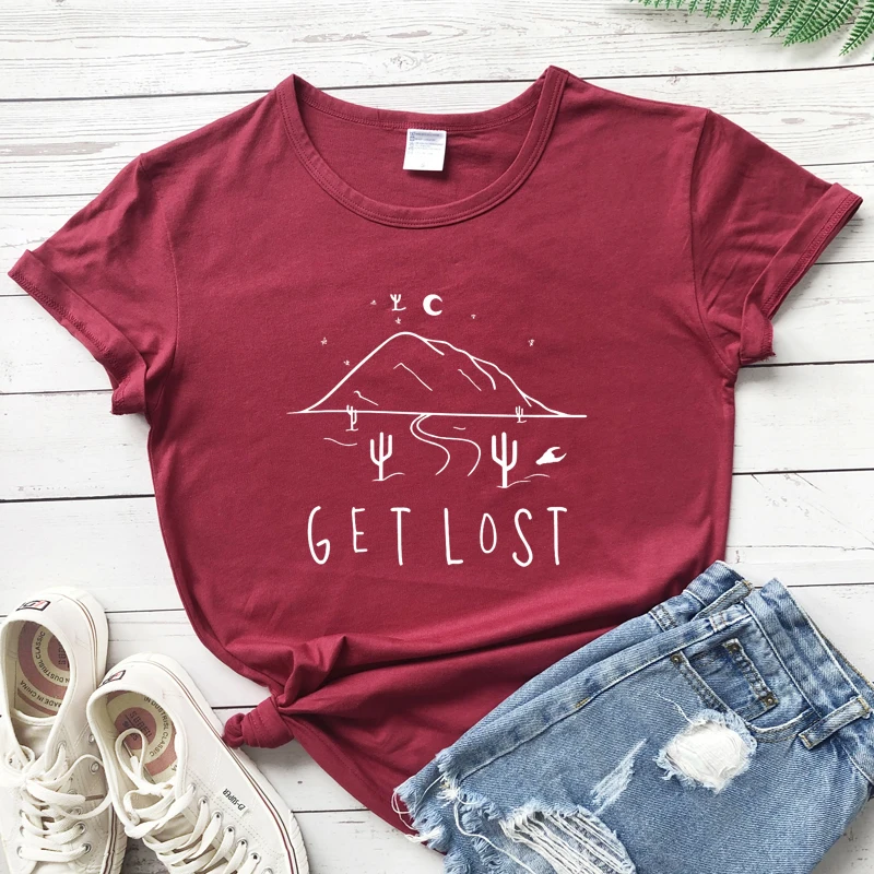 New Arrival Get Lost 100% Cotton T-shirt Aesthetic Desert Explore Graphic Tee Top Funny Women Adventure Go Outside Tshirt