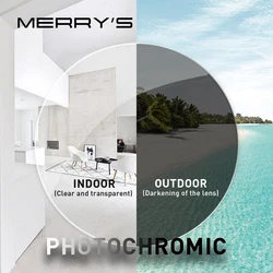 MERRYS Anti Blue Light Rays Photochromic Series 1.56 1.61 1.67 Prescription CR-39 Resin Aspheric Glasses Lenses Myopia Lens