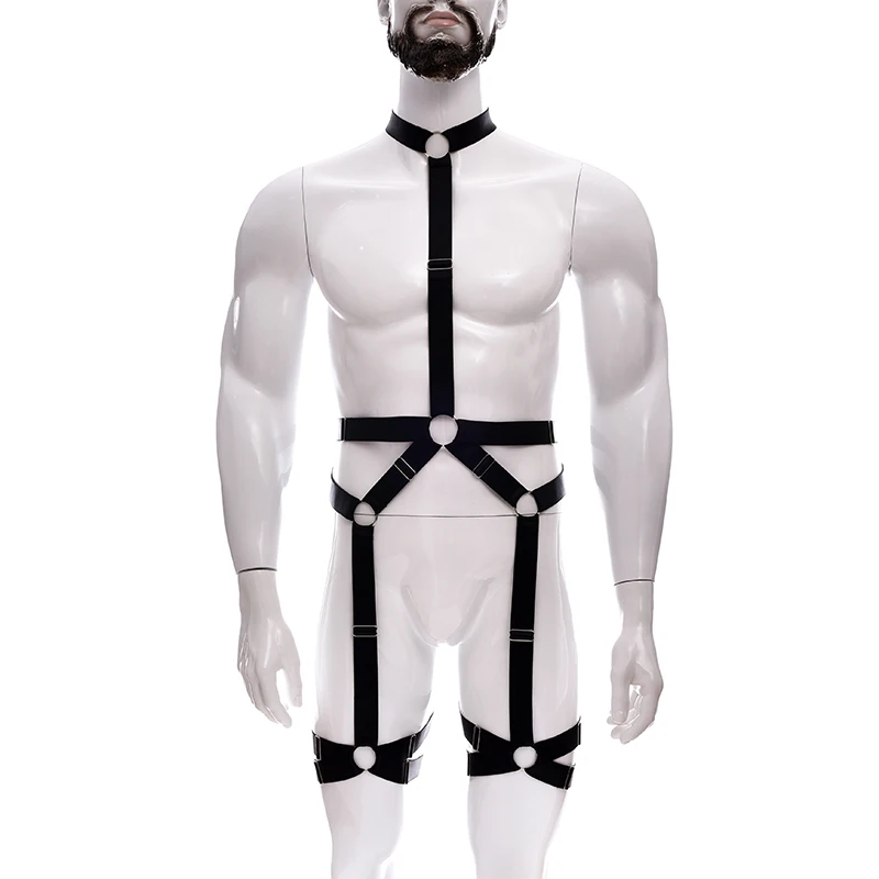 Unisex Men Women Punk Gothic Elastic Strap Halter Neck Cupless Body Harness Waist Belt Leg Garter Cosplay Clubwear Costumes