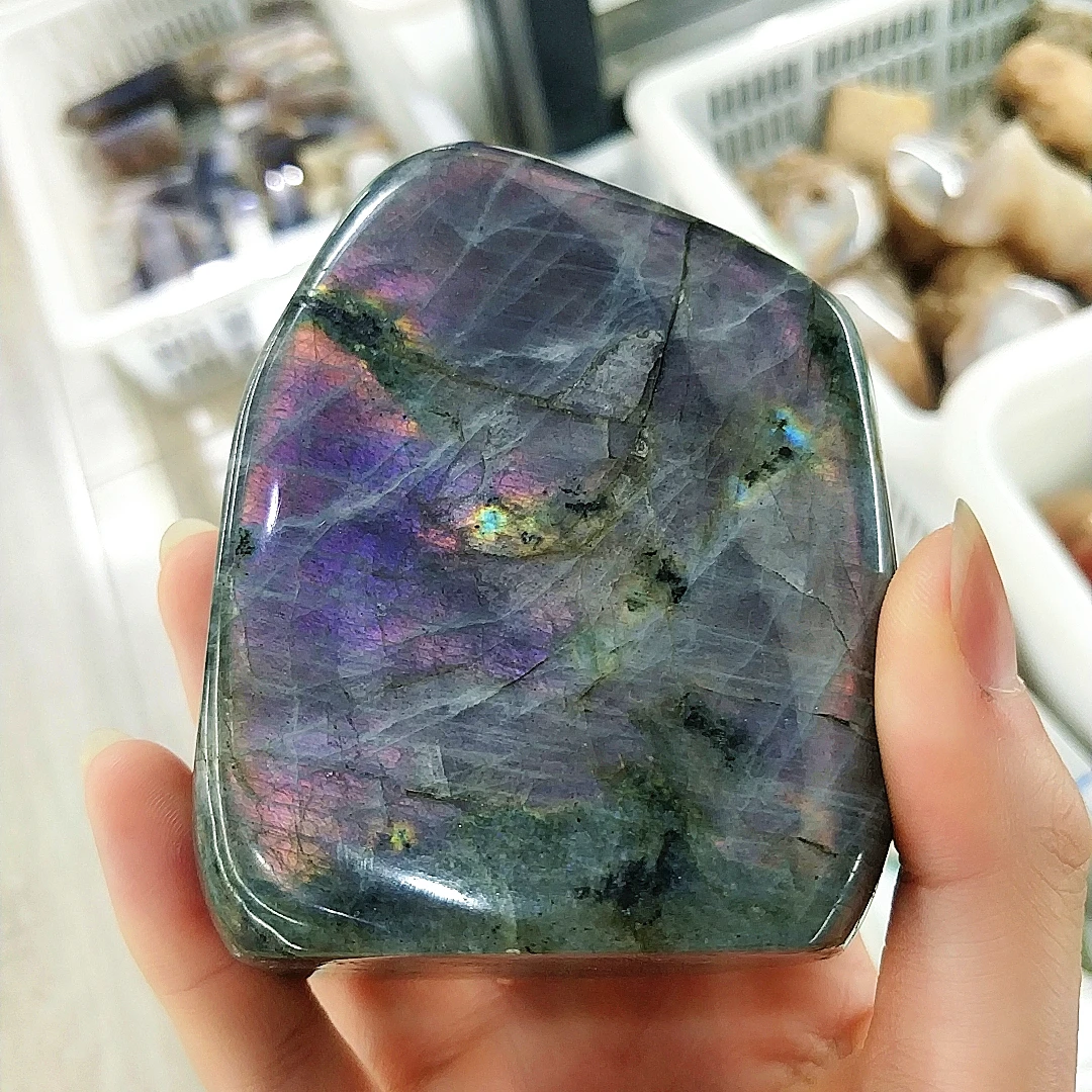 Natural Freeform Colorful Flash Purple Light Feldspar Polish Moon Rocks Labradorite Furnish And Decorate Bedroom Healing Crystal
