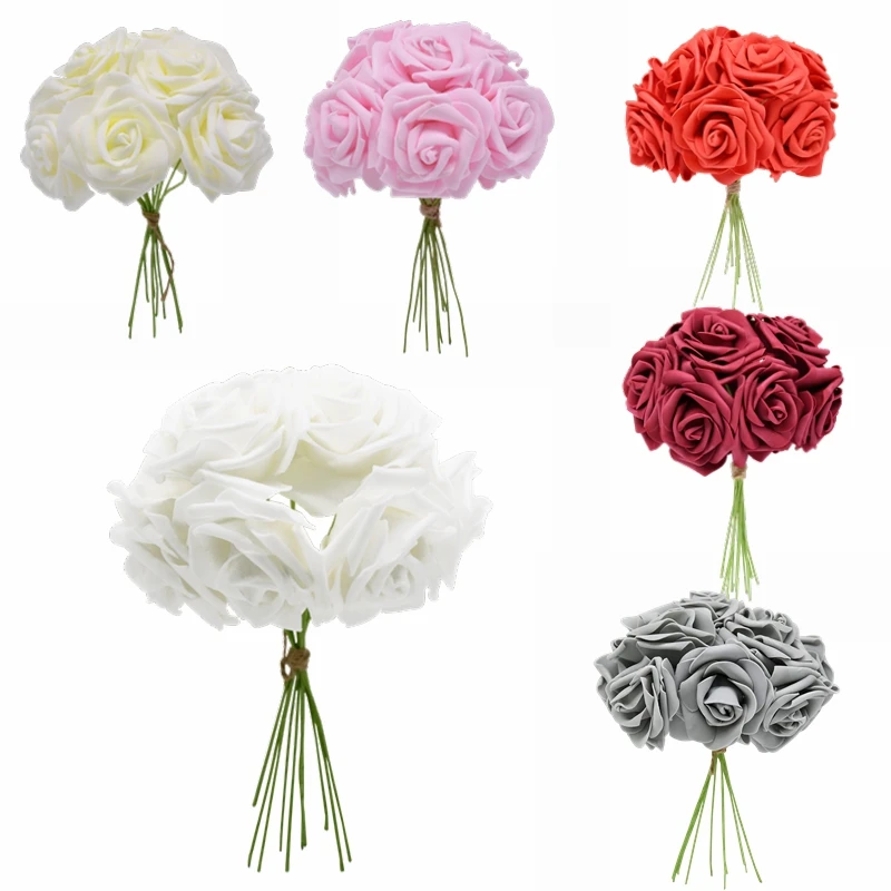 

24pcs 7cm White Rose Artificial PE Foam Rose Flower Wedding Decoration Bridal Bouquet Scrapbooking Craft Fake Flowers DIY Suppli