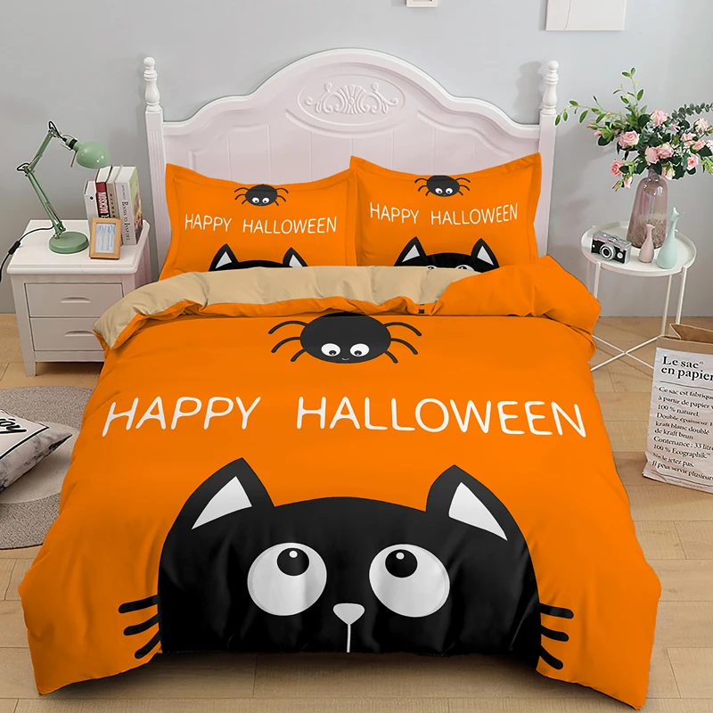 

Happy Halloween Duvet Cover 2/3 Pieces Bedding Set Pumpkin Lantern Quilt Covers And Pillowcase King Queen Size Bedclothes