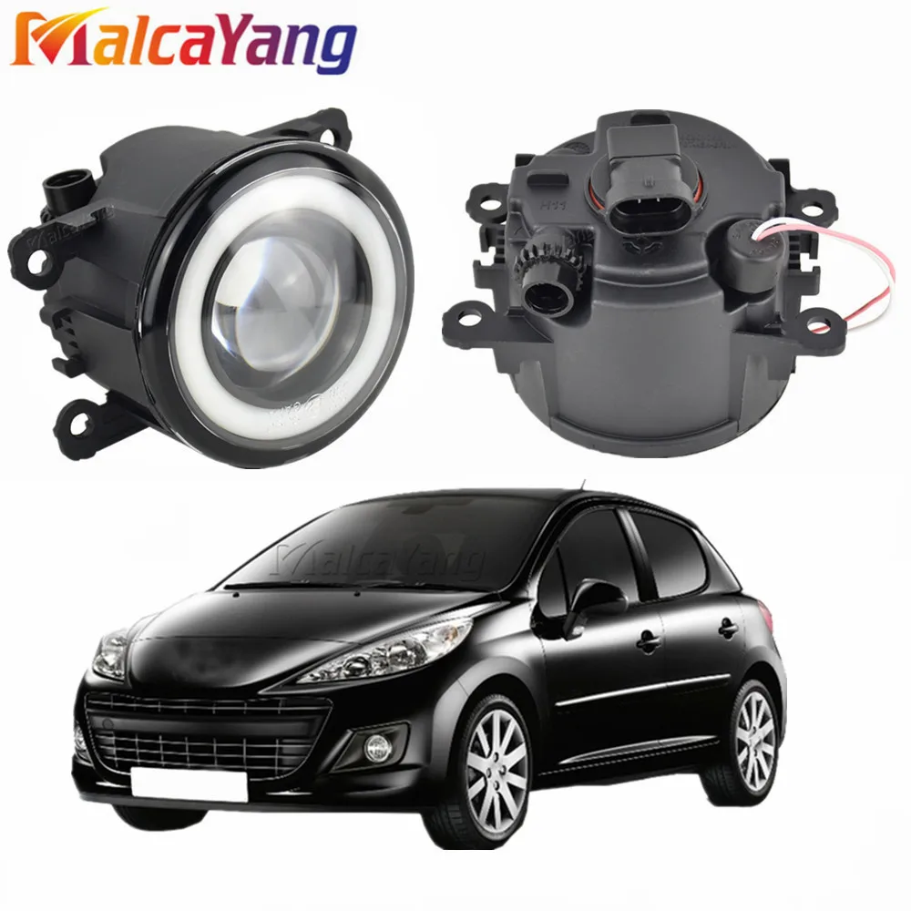 2pcs/pair Angel Eye with LED Fog Lights For Peugeot 207 307 407 607 3008 SW CC VAN 2000-2013 For 307 Hatchback 3A 3C 2000-2008