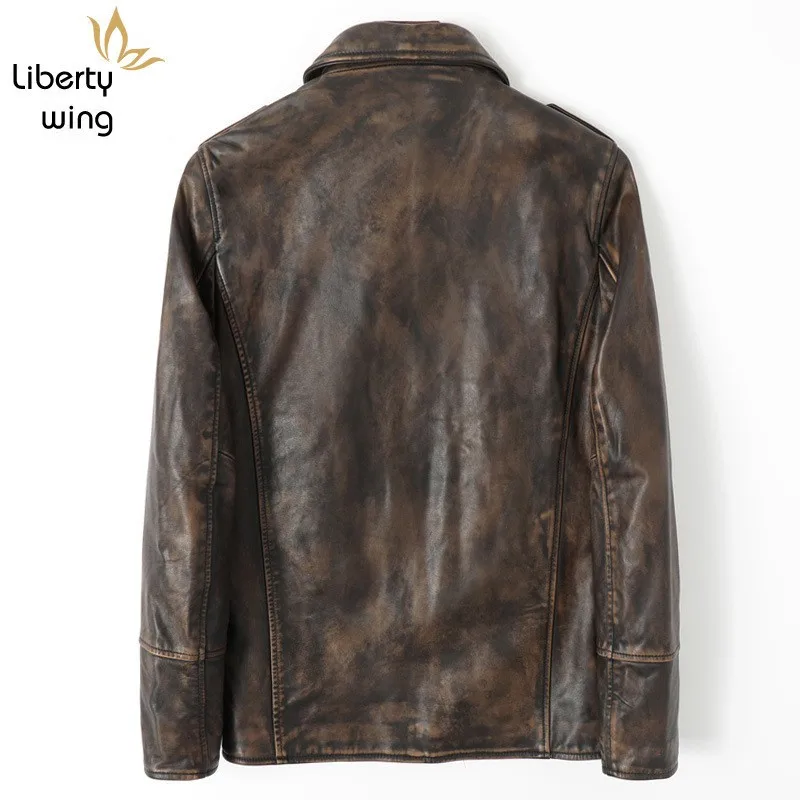 High Quality Mens Horsehide Genuine Leather Vintage Business Man Casual Slim Fit Jacket Moto Biker Windproof Outwear Coat