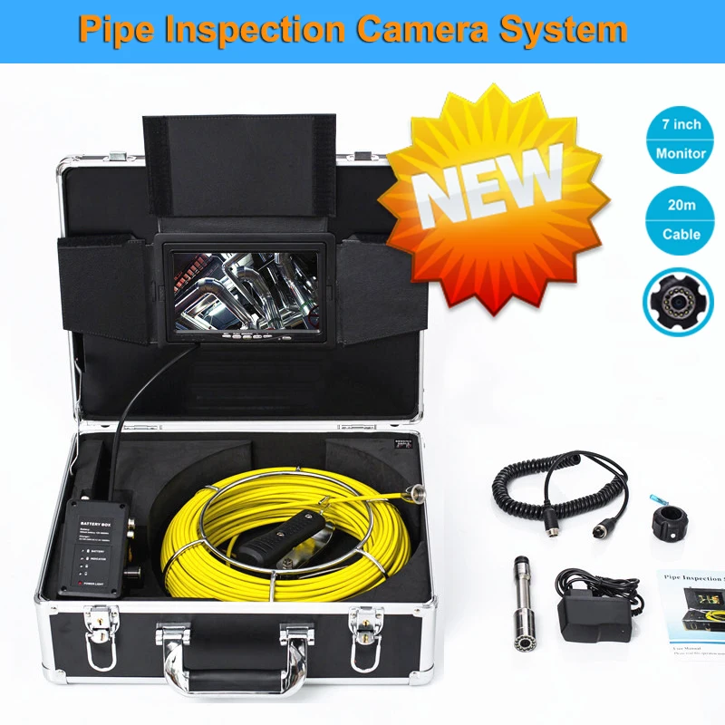 

7" 20m Cable 23mm Pipe Sewer Industrial Video Camera With 12PCS White LEDS Lights For Pipeline Drain Endoscope Inspection System