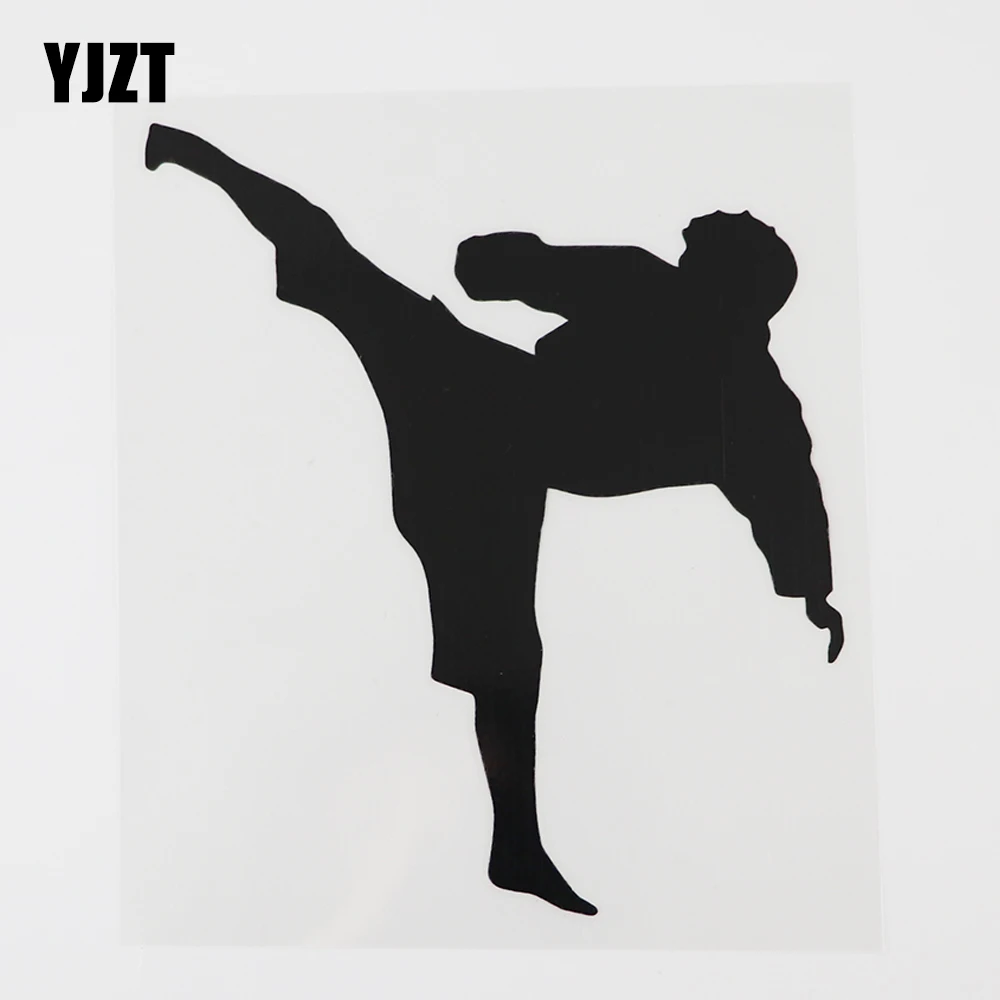 YJZT 12.1CMX14.3CM High Kick Karate Tae Kwon Decal Vinyl Car Sticker Black/Silver 8A-1139