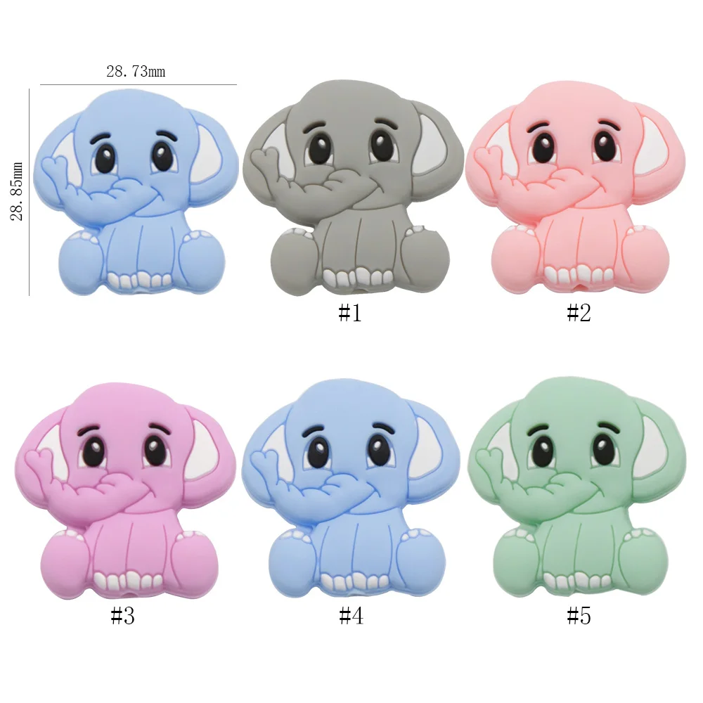 Cute-idea 5pcs Silicone Teether Beads BPA Free Mini Elephant Animal Beads DIY Baby Teething Pacifier Chain Toys Gift Baby goods