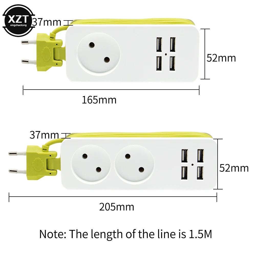 1.5M EU Plug Power Strip Wall Multiple Socket 1200W 10A 250V Portable 4 USB Port Charging for Iphone Mobile Phones Tablets