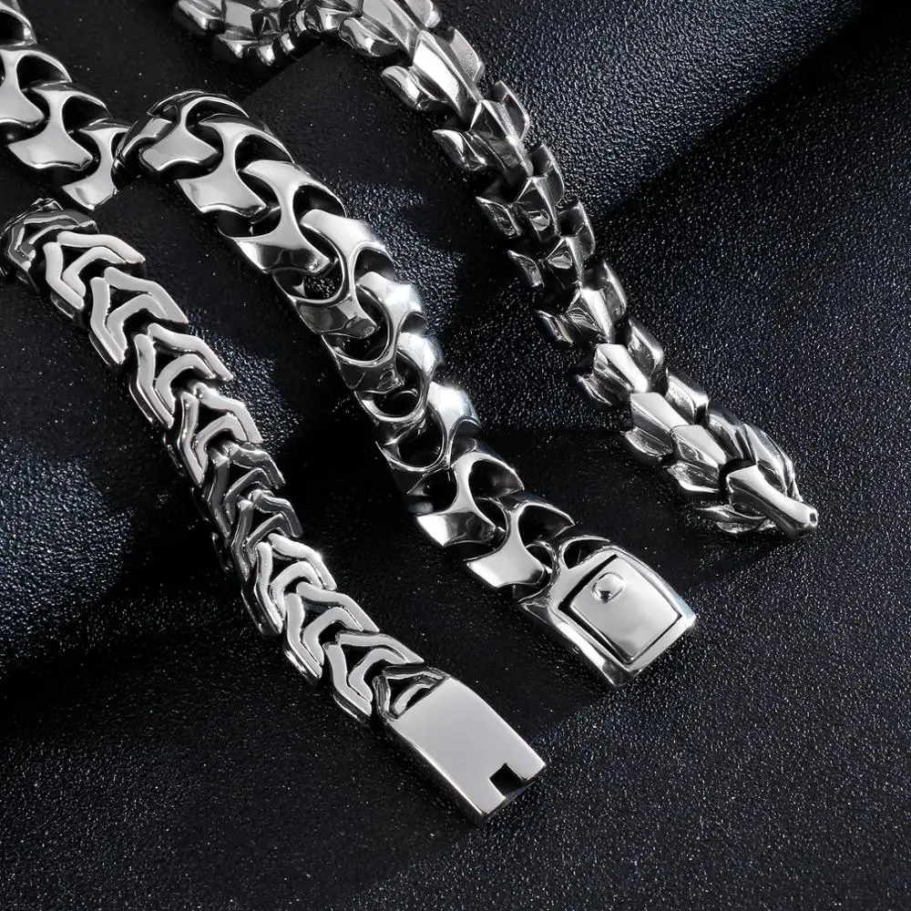 Fongten Bracelet For Men Silver Color Stainless Steel Bone Link Chain Male Bangle Bracelets Shiny Wristband Jewelry Wholesale