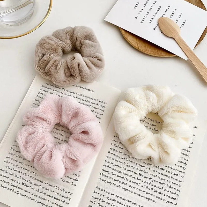 New Winter Soft Hair Scrunchies Furry Elastic Hair Band Women Girls Ponytail Holder Hair Rubber Band Hair Ties Hair Accessories