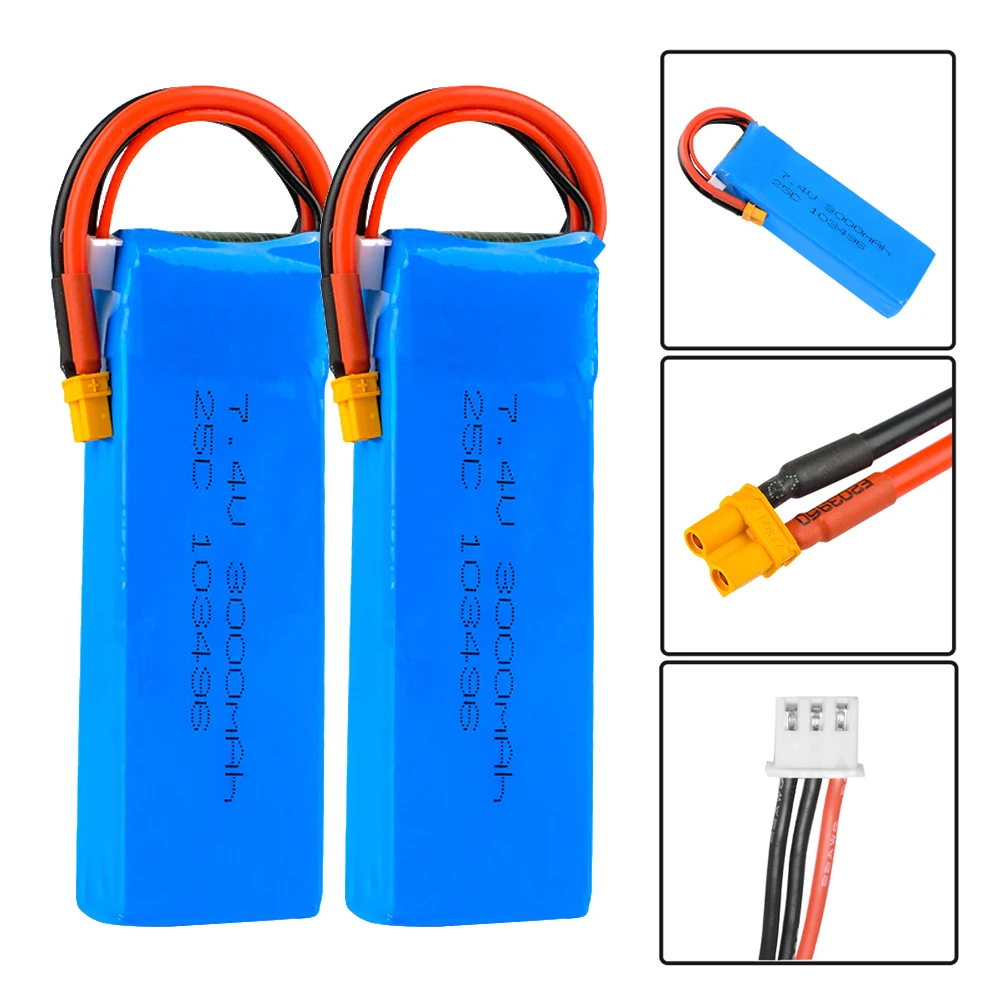 

HJ Power 7.4V 2S 3000mAh 25C Rechargeable Lipo Battery XT30U Connector Plug For MJX Bugs 3/6/8 RC Quadcopter Drone RC Model