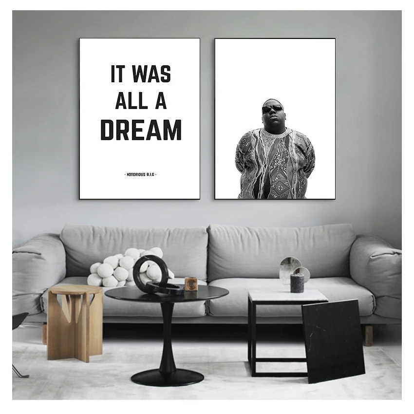 and Poster , It Was All A Dream Biggie Smalls Quote Rap Poster Prints Wall Art Decor The Notorious BIG Canvas Art Print