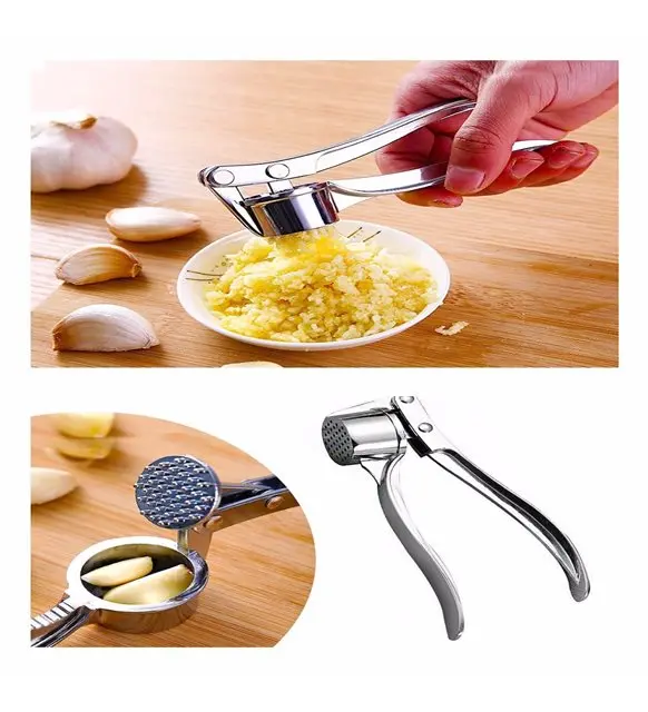 Stainless Steel Professional Kitchen Garlic,Ginger Crusher Ergonomic Handle Easy Squeeze Clean Dishwasher Gadget