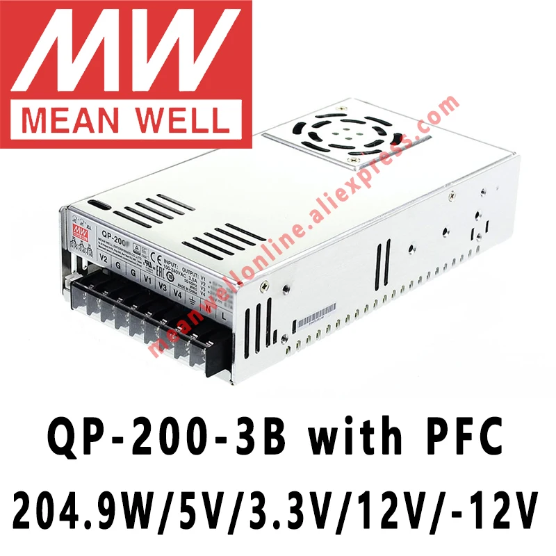 Mean Well QP-200-3B meanwell 5V/3.3V/12V/-12V DC 204.9W Quad Output with PFC Function Power Supply online store