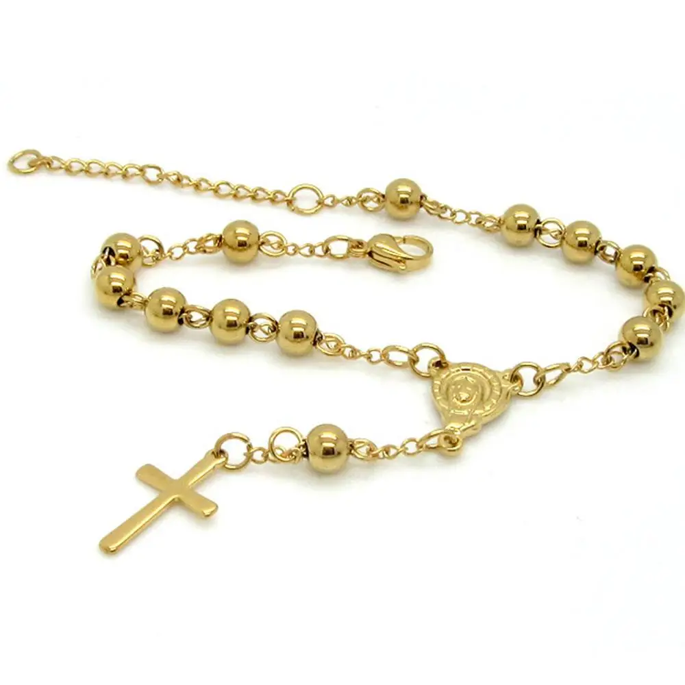 Stainless Steel Rosary Bracelet New Top Quality Women Bead Bracelet With Cross Jesus Pendant Religious Catholic Bracelet