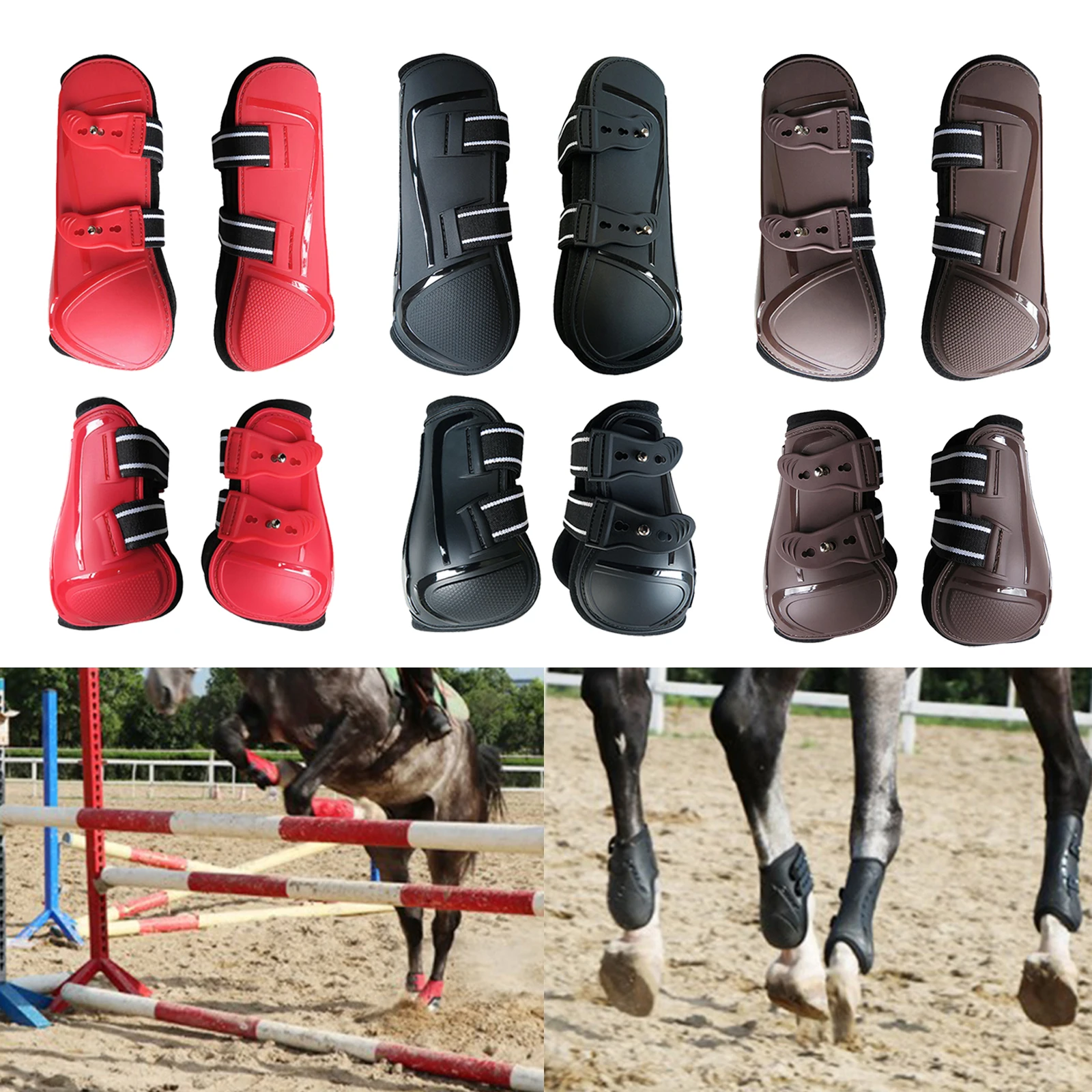 1 Pair Horse Tendon Boots Front/Hind Legs Horse Riding Jumping Shock Absorbing Dressage Competition Guards Equipment
