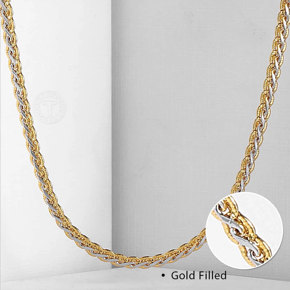 Womens Mens Necklace 3/4/4.5mm 585 Rose Gold Color Yellow White Gold Color Hammered Braided Wheat Chain Wholesale Jewelry LGN214