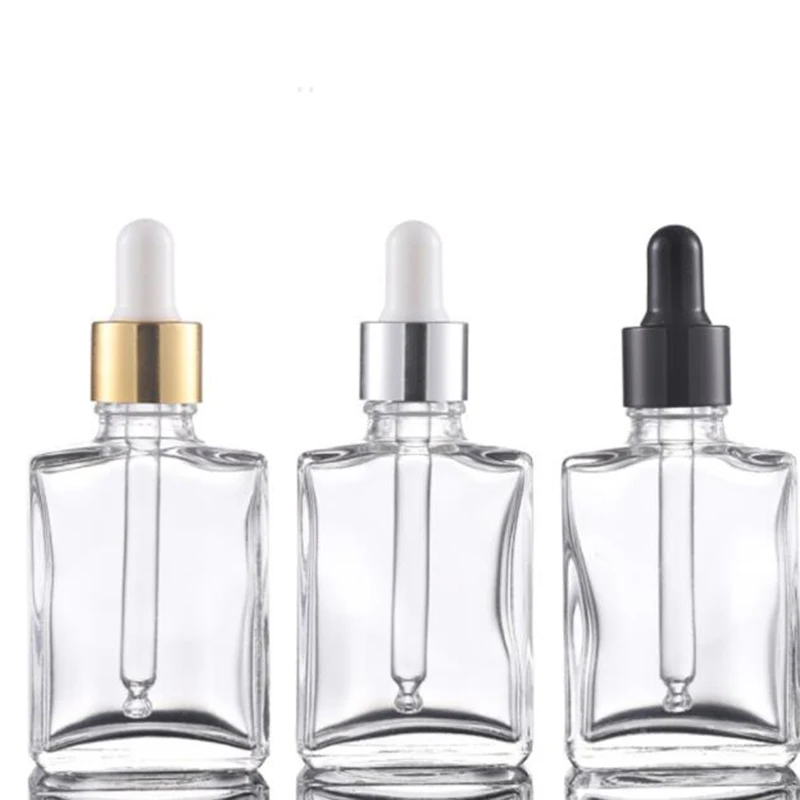 

Wholesale 1 Oz 30ml Clear Frosted Black E liquid Glass Dropper Bottles With Gold Silver Black Caps And Glass Eye Dropper