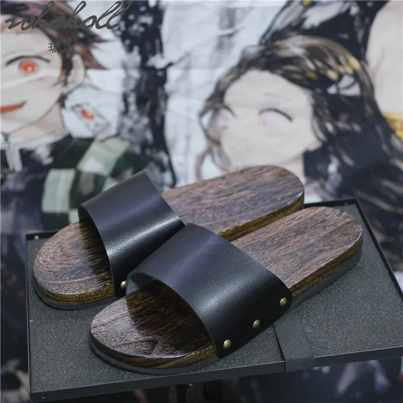 WHOHOLL Japanese Wooden Geta Clogs Slippers Man Women Summer Platform Slipper Wood Bottom Japanese Anime Cosplay Shoes