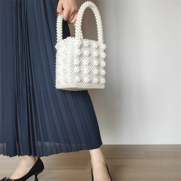 Handmade Pearl Bag Beaded Box Tote Women Party Retro  Tote Bag 2020 Summer Luxury Brand Dinner Bag Wholesale