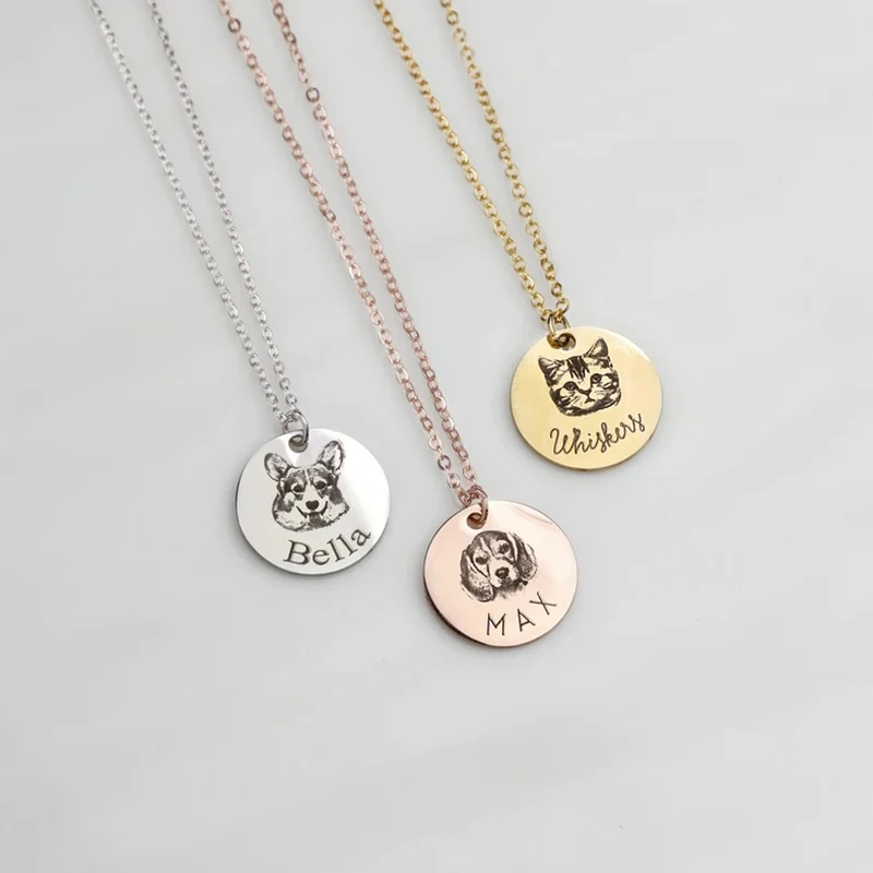 Personalized Photo Name Pet Custom Necklace High Quality Laser Engraving Silver Rose Gold Color Neck Collar Anniversary Jewelry