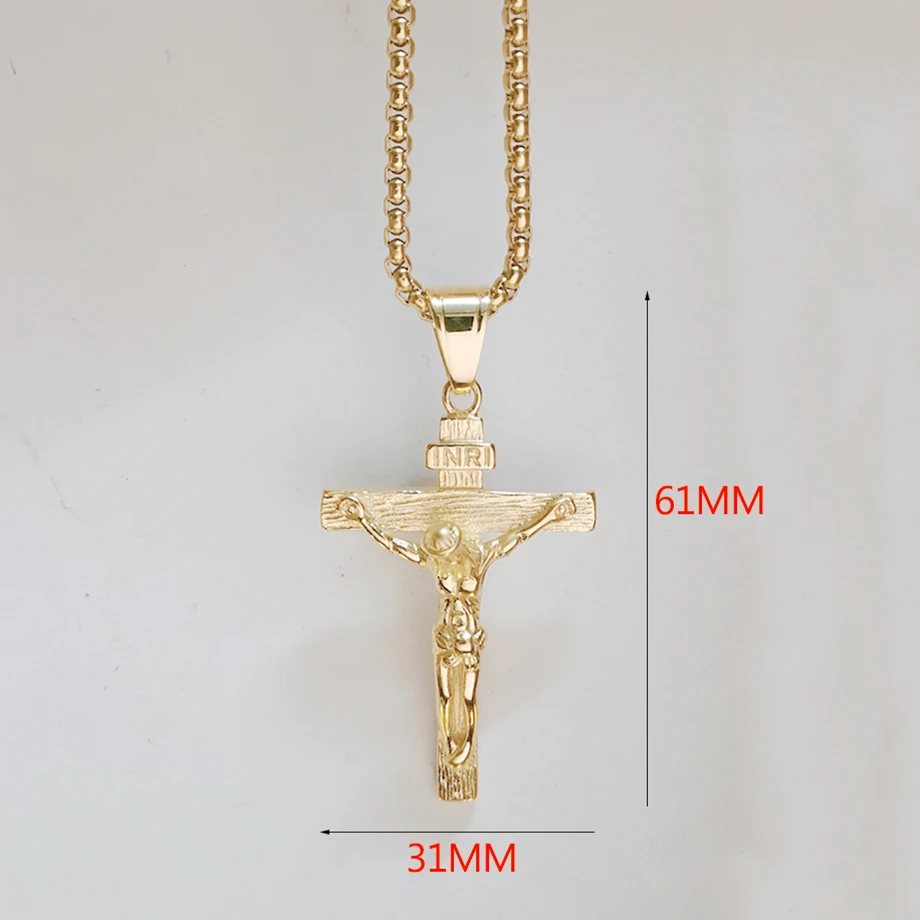 Crucifix Male Gold Color Stainless Steel INRI Jesus Cross Pendant Necklace For Men Women Gift Christian Jewelry Dropshipping